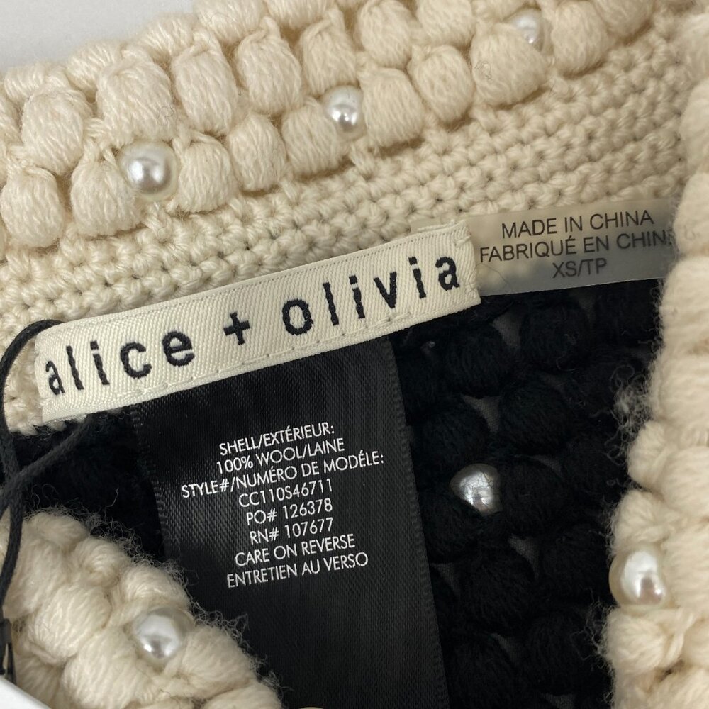 Alice + Olivia Collins Pearl Embellished Crochet Wool Black Cardigan XS NWT $595 - Picture 10 of 13
